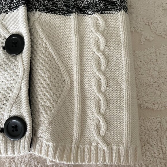 Talbots Cardigan Sweater Womens X Black White Button Up Cable Knit Fisherman NWT - Picture 9 of 12